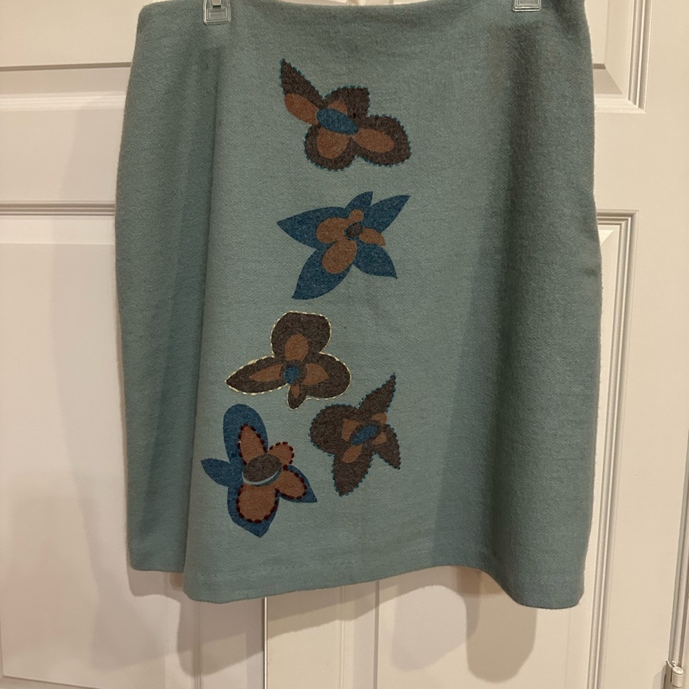 Blue Embellished A-line Mini Skirt